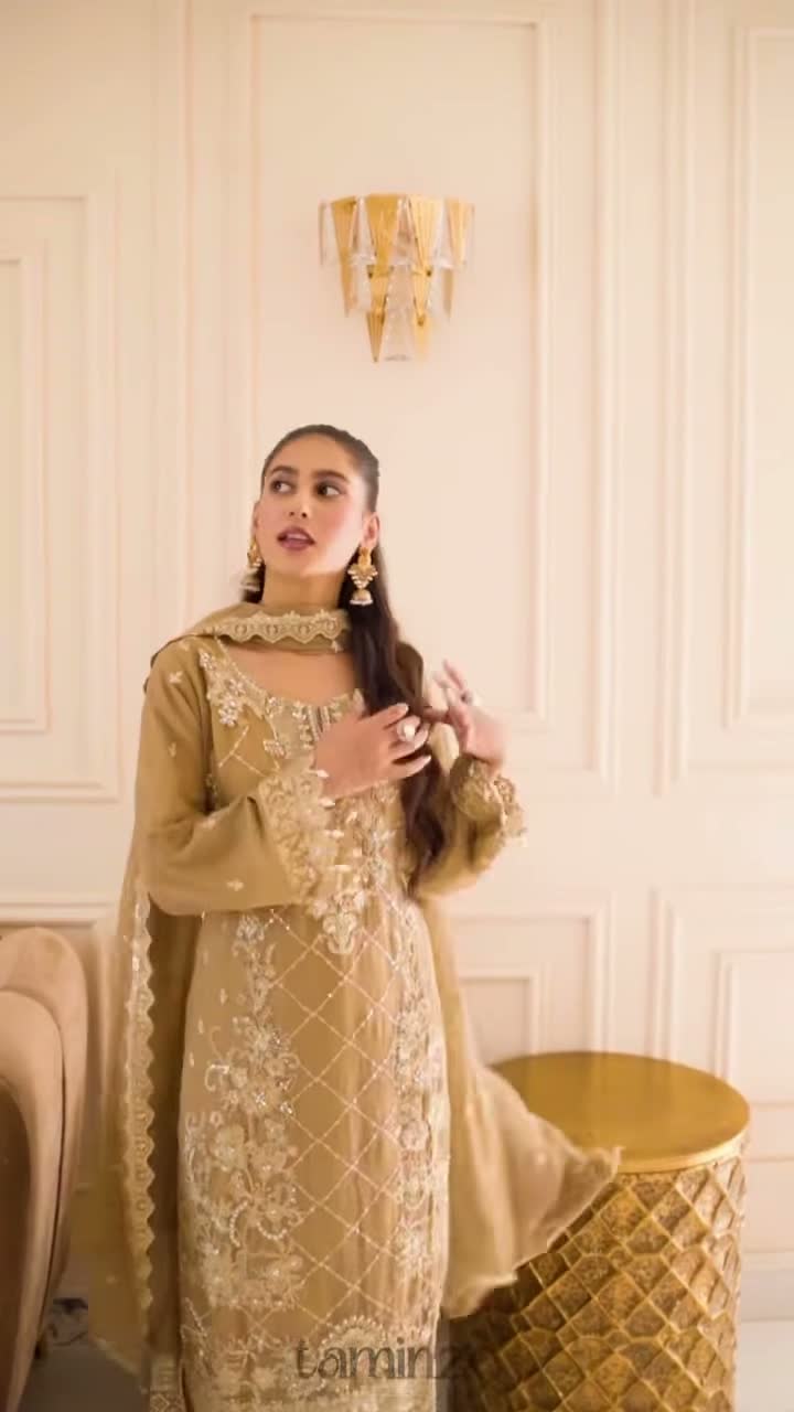 Brown-Noori Chiffon Embellished Stitched 3-Piece Suit-SCB26144 