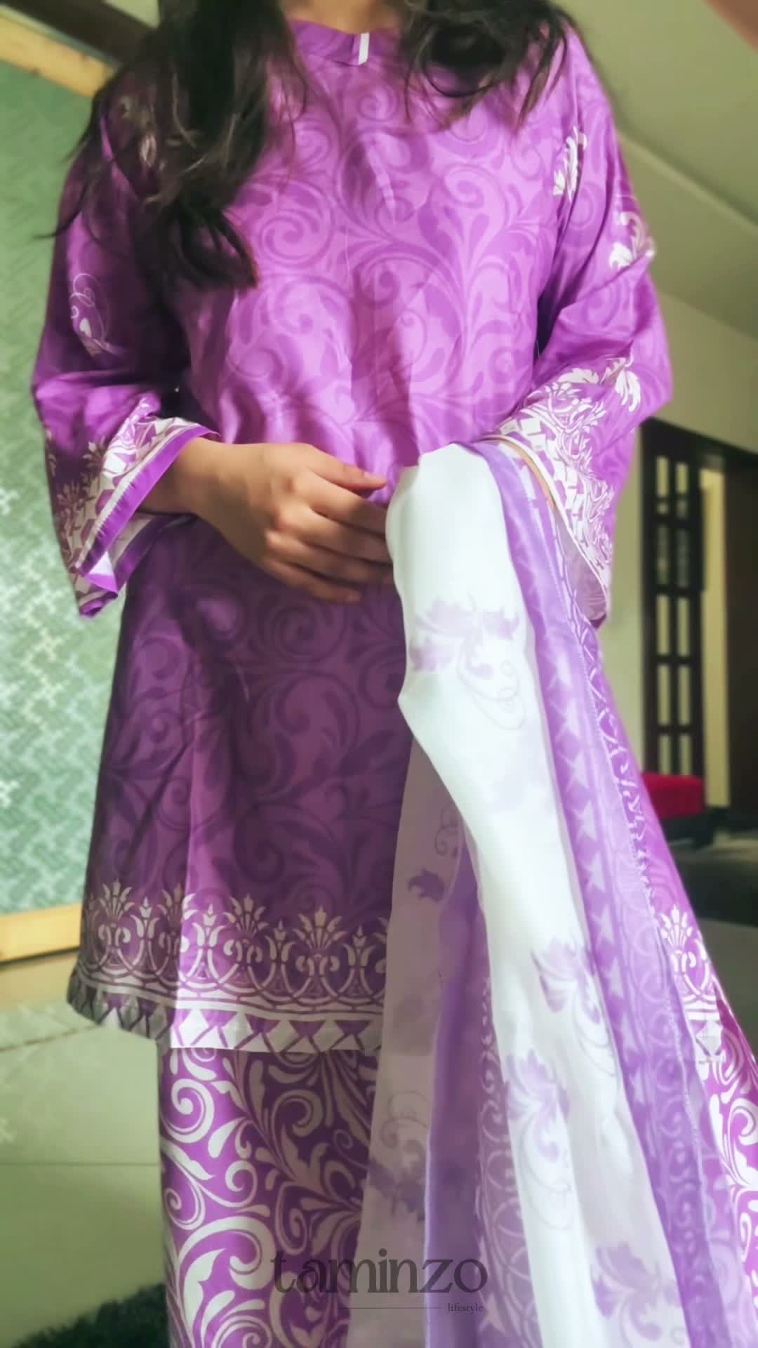 Lilac Stylish Collection Wesper Lawn Printed Stitched 3-Piece Suit-Wishmy Pastel