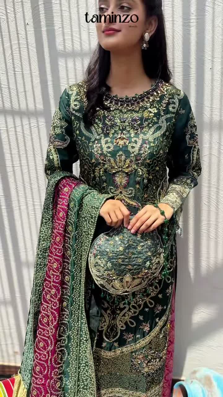 Green Sara Jahan Silk Embroidered Sharara-Sitara