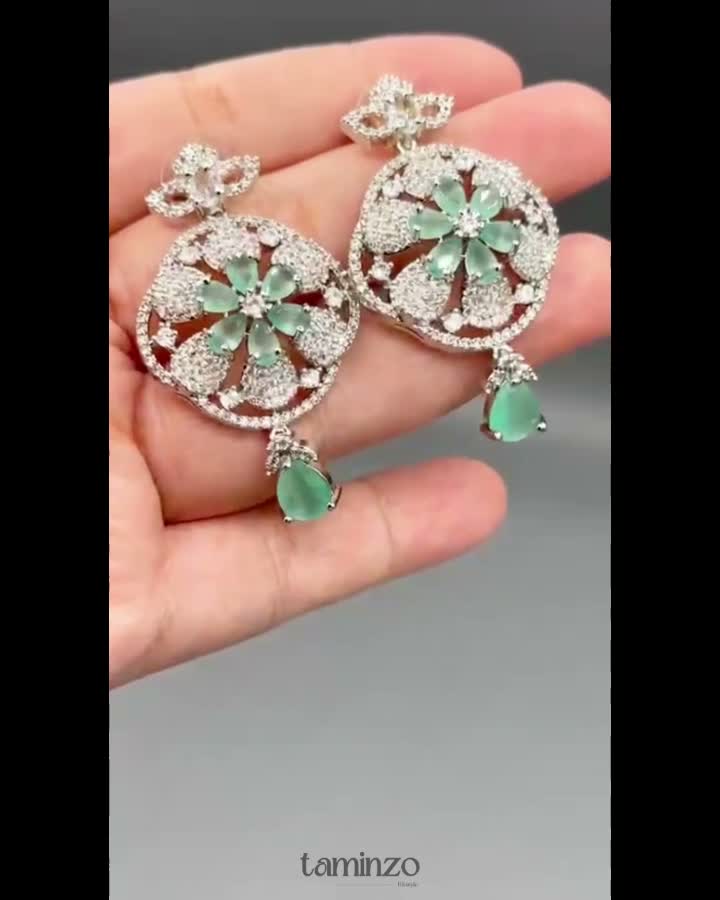 Silver and GREEN-H&A Jewellery Earrings