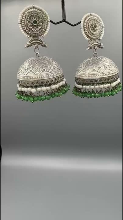 Green and Silver-H&A Jewellery Oxidized Earrings