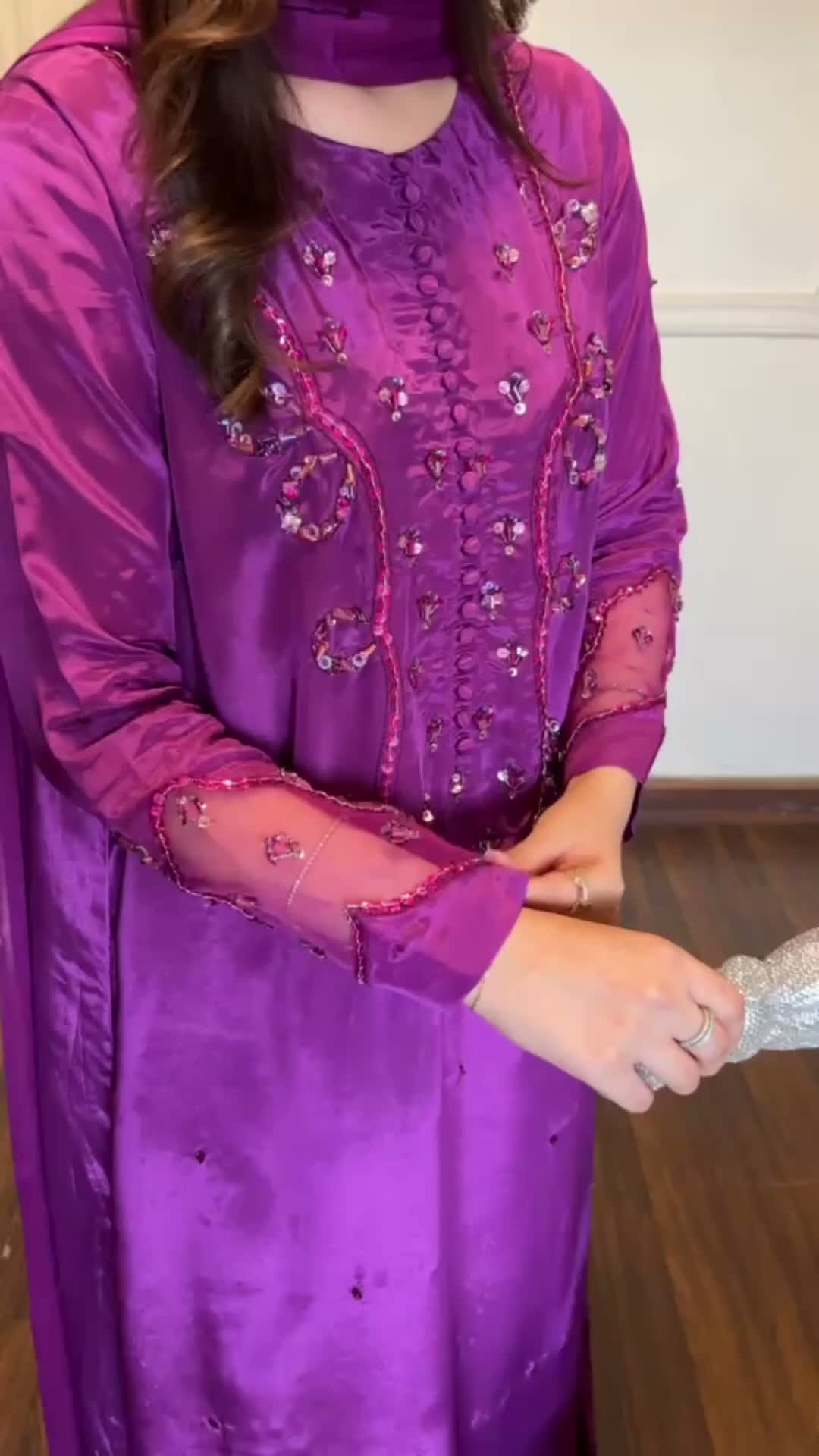 Allure By IH Silver Night Tussel Silk Embroidered Kaftan Set-Moon Drop