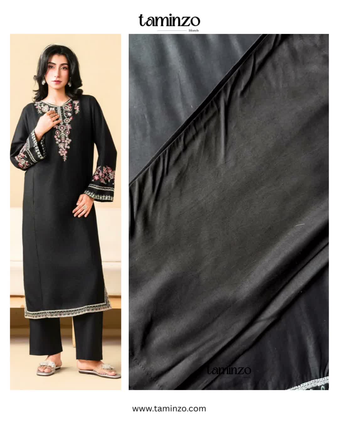 Black Stylish Collection Mahani Linen Embroidered Stitched 2-Piece Suit-Midnight