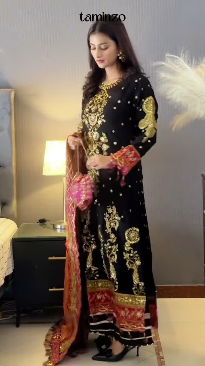 Black Sara Jahan Chiffon Embroidered Stitched 4-Piece Suit-SJ-1019