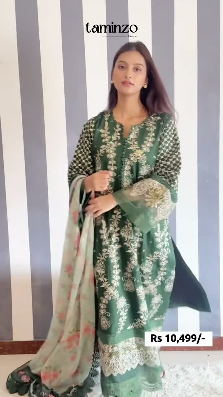 Green-Chandan Nagri Lawn Embroidered Stitched 3-Piece Suit-Florence