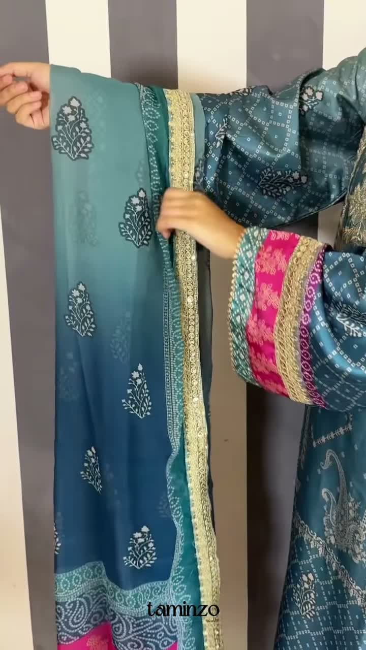 Blue-Chandan Nagri Silk Embroidered Stitched 3-Piece Suit-Rüya