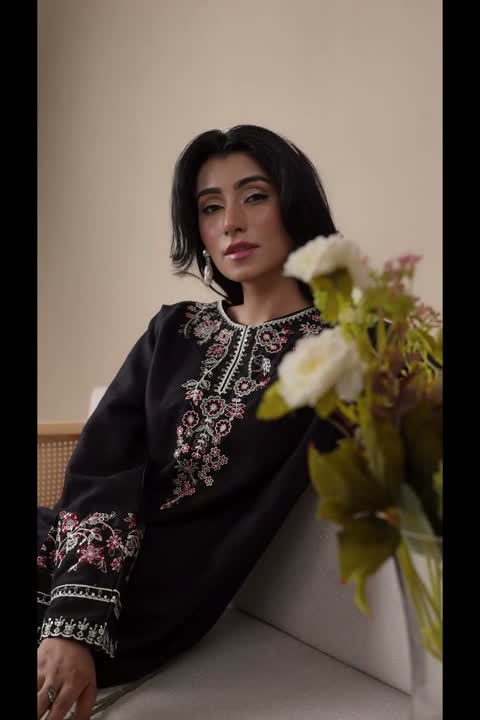 Black Stylish Collection Mahani Linen Embroidered Stitched 2-Piece Suit-Midnight