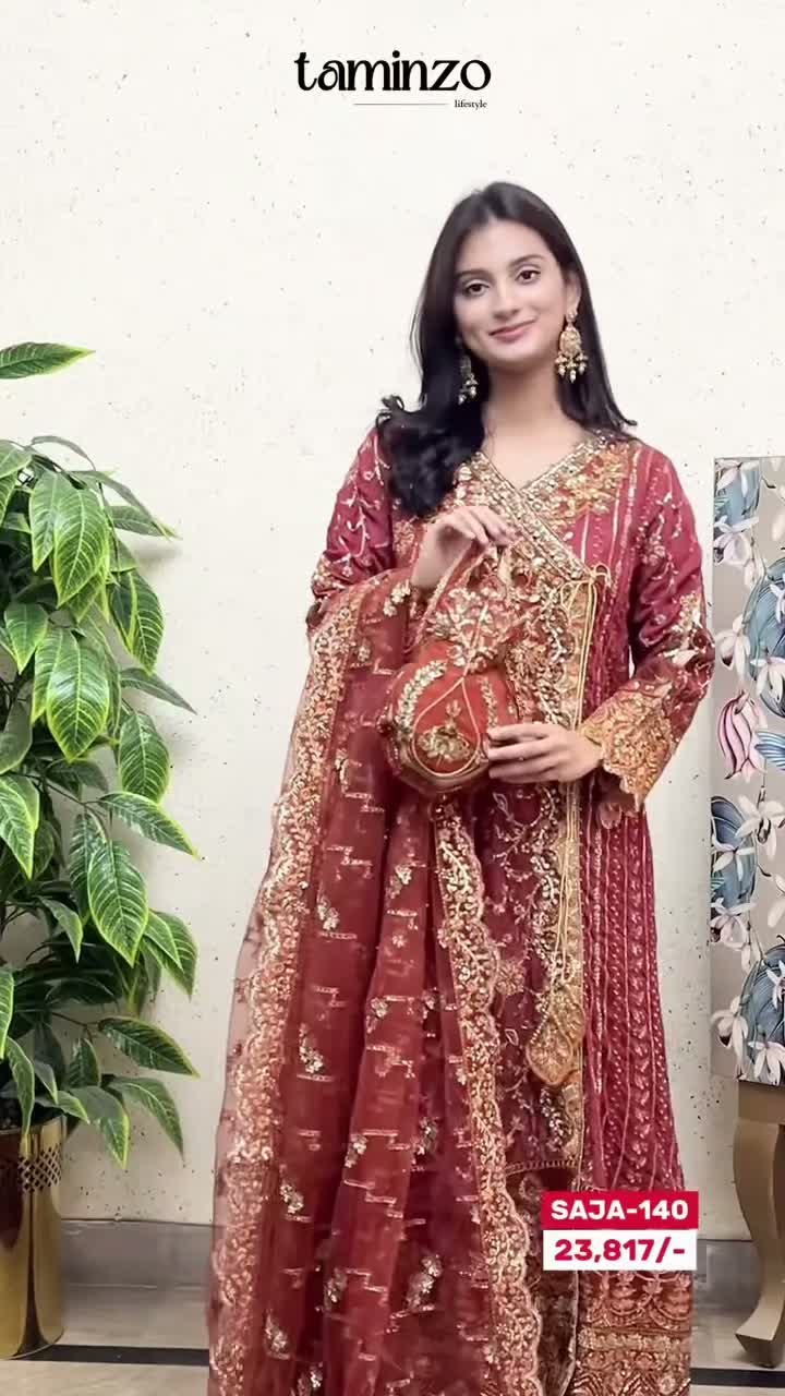 Orange Sara Jahan Chiffon Embroidered Lehenga Set-AD-005