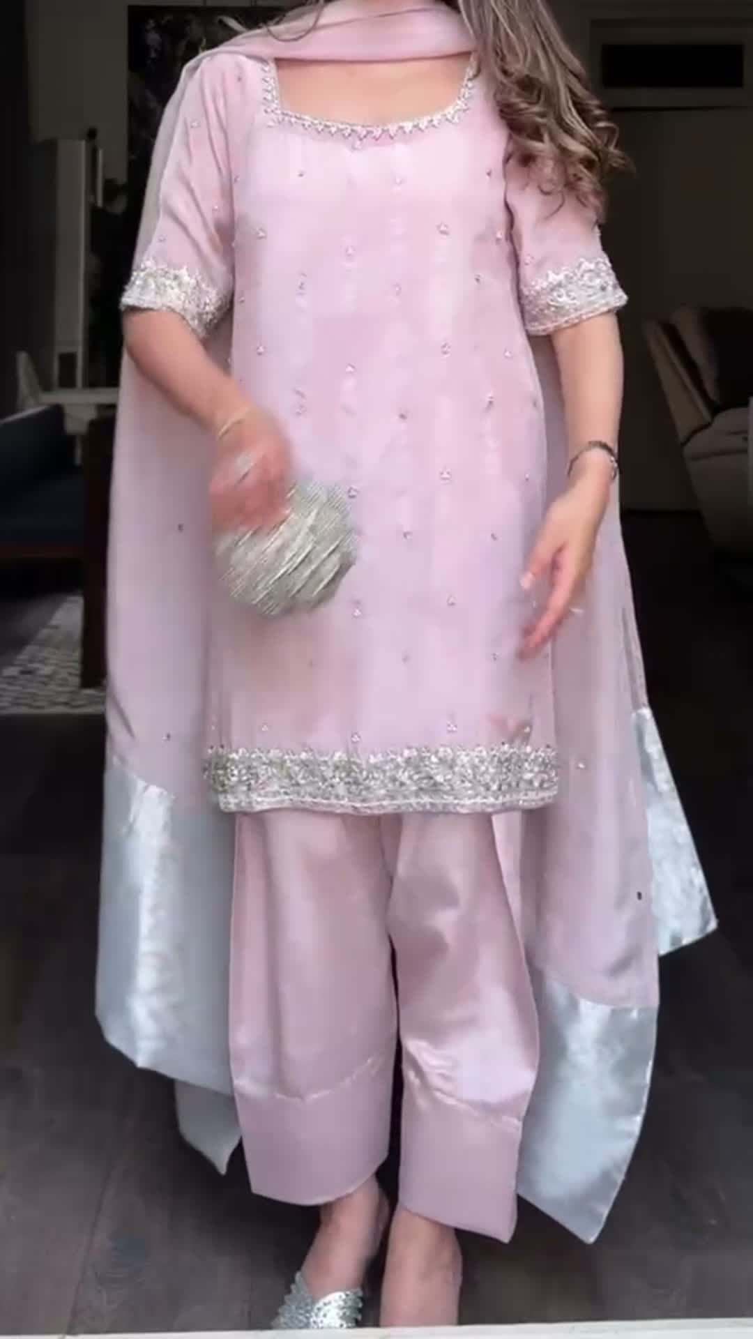 Pink Allure By IH Full Circle Tussel Silk Embellished Stitched 3-Piece Suit-Curve