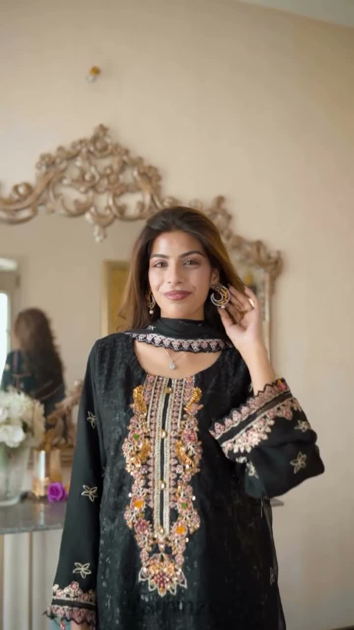 Black-Noori Chiffon Embellished Stitched 3-Piece Suit-BCE26011