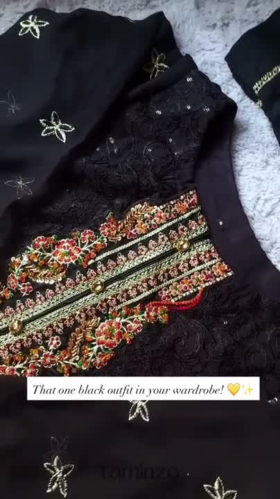 Black-Noori Chiffon Embellished Stitched 3-Piece Suit-BCE26011