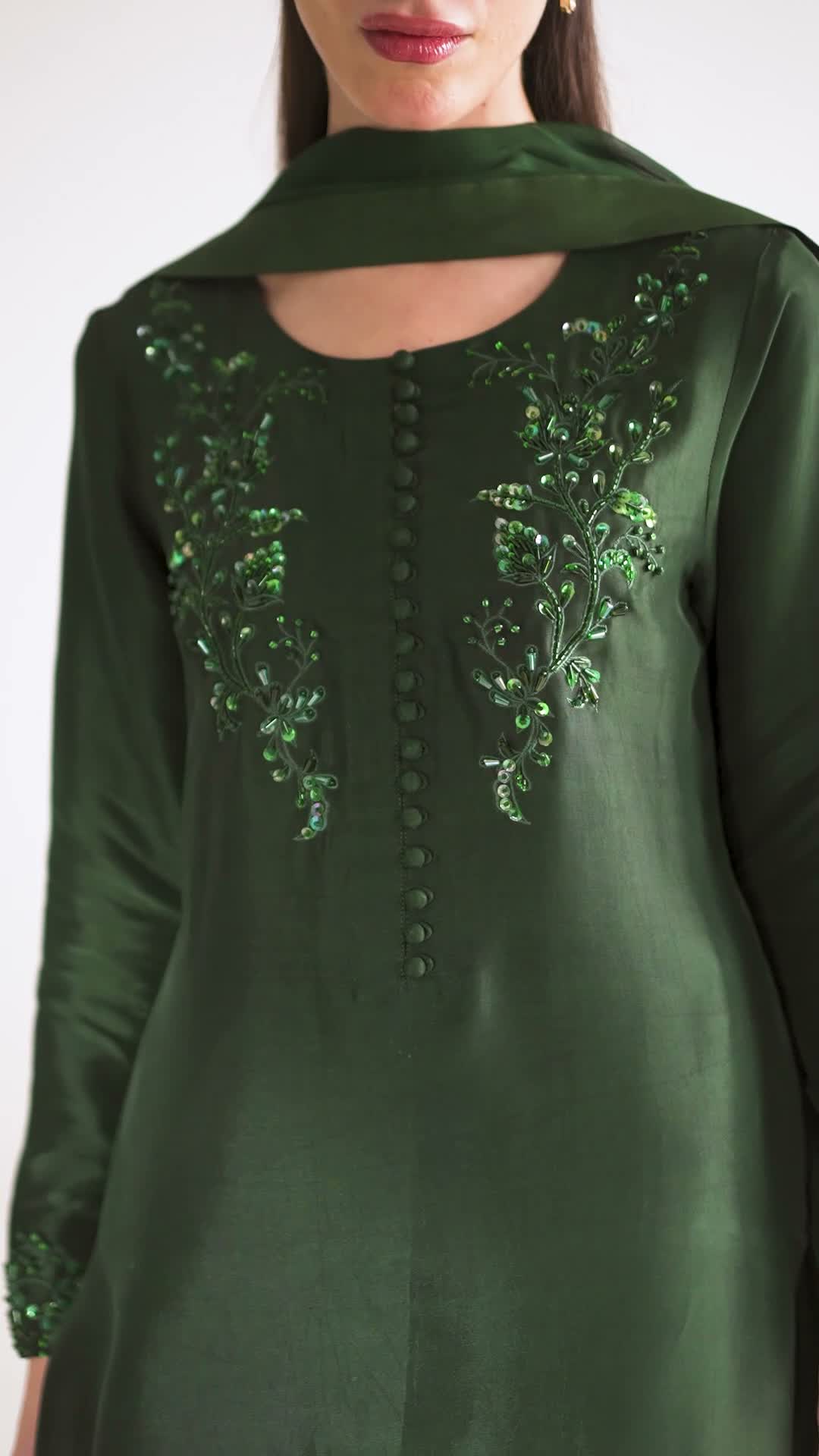 Allure By IH Silver Night Tussel Silk Embroidered Stitched 3-Piece Suit-Forest