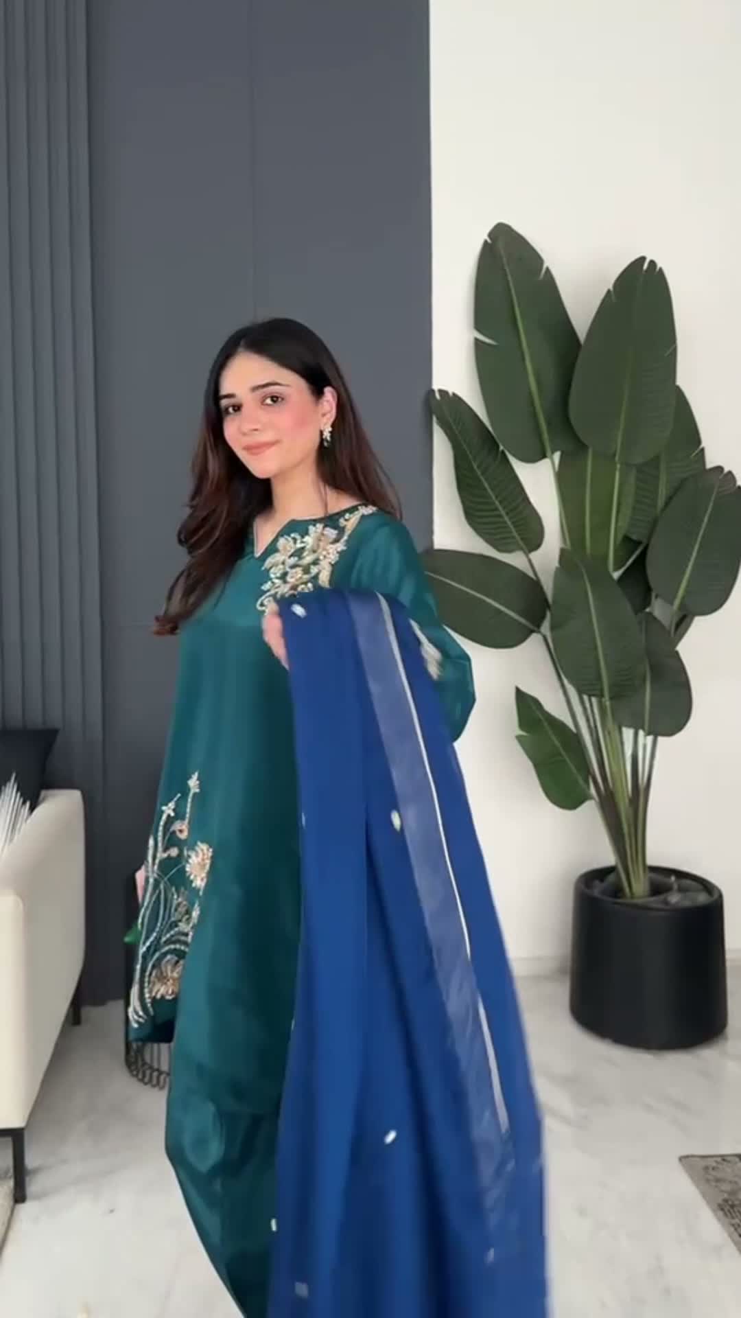 Blue Allure By IH Full Circle Tussel Silk Embroidered Stitched 3-Piece Suit-Flow