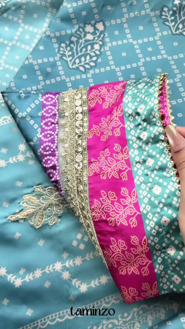 Blue-Chandan Nagri Silk Embroidered Stitched 3-Piece Suit-Rüya