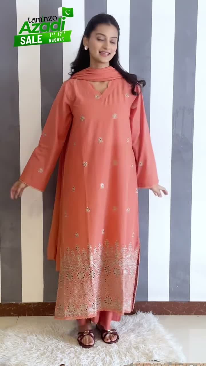 Rust Orange-Rabazka Lawn Embroidered Stitched 3-Piece Suit-WRTW-DEL-S26-3PC-05