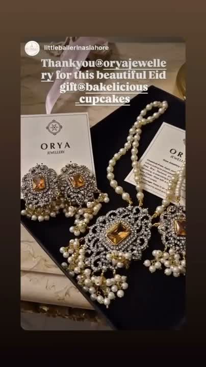 Orya Jewellery Zircon Pearl Maang Necklace Earrings Set-Champagne S15