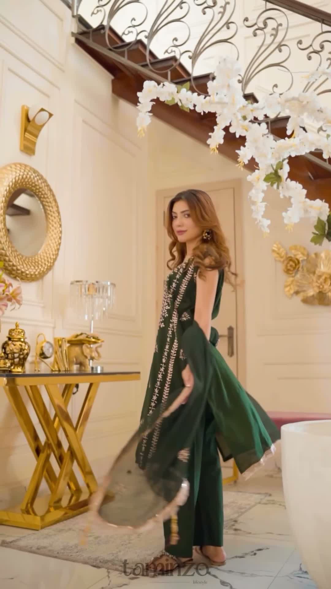 Green Savarna Cotton Embroidered Stitched 3-Piece Suit-Emerald Green
