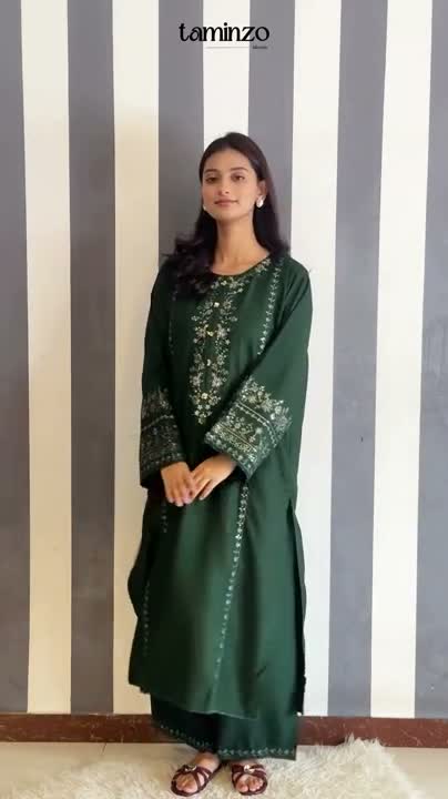 Green Ayat Closet Linen Embroidered Stitched 2-Piece Suit-Olive Green